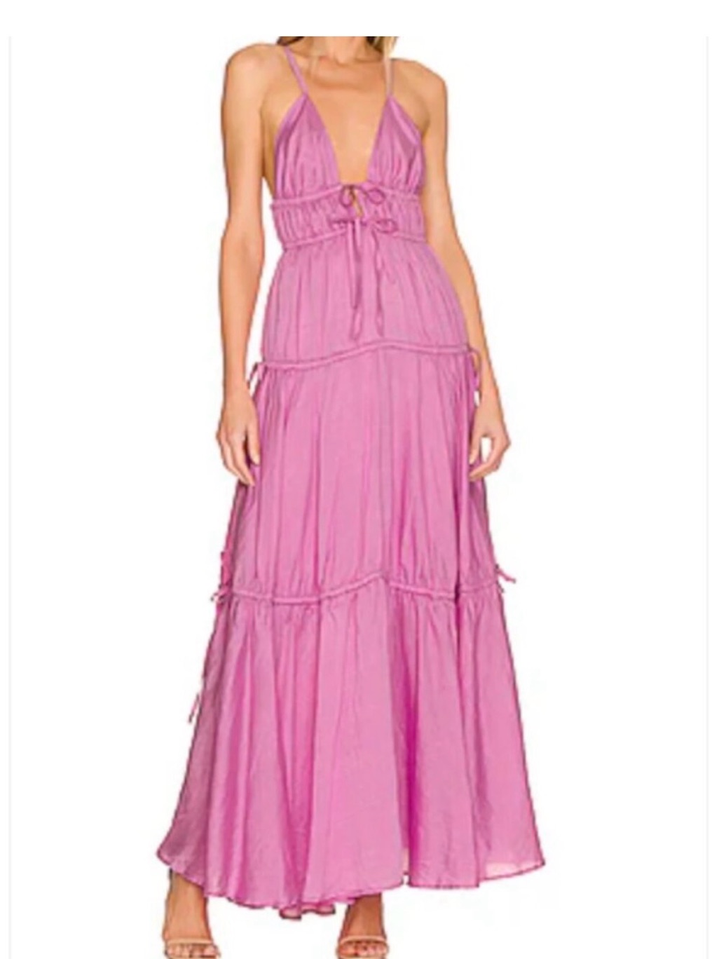 Sabina Musayev Pink Maxi Tiered Summer Dress With Spaghetti Straps
